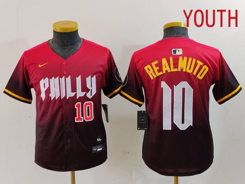 Youth Philadelphia Phillies #10 Realmuto Red City Edition 2024 Nike MLB Jersey style 2->youth mlb jersey->Youth Jersey